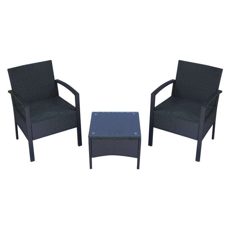 Set Salotto da Giardino 2 Poltroncine e Tavolino con Cuscini Rattan Sintetico Nero 