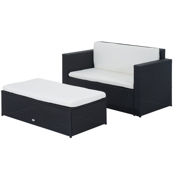 Garten-Lounge-Set aus synthetischem Rattan Sofa und Fußhocker mit Kissen Schwarz prezzo
