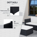 Set Salotto da Giardino in Rattan Sintetico Divano e Poggiapiedi con Cuscini Nero 