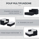 Set Salotto da Giardino in Rattan Sintetico Divano e Poggiapiedi con Cuscini Nero 