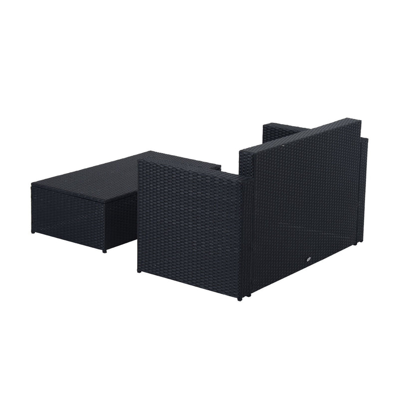 Set Salotto da Giardino in Rattan Sintetico Divano e Poggiapiedi con Cuscini Nero 