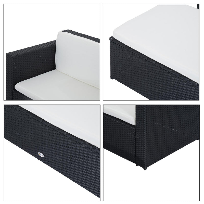 Set Salotto da Giardino in Rattan Sintetico Divano e Poggiapiedi con Cuscini Nero 