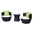 Set Salotto da Giardino in Rattan Sintetico 2 Poltroncine Tonde con Tavolino e Cuscini Marrone 