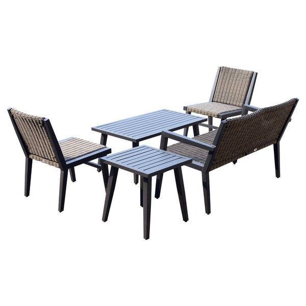 Garten-Lounge-Set mit Sitzbank aus synthetischem Rattan, Sesseln und Tisch in Braun und Beige prezzo