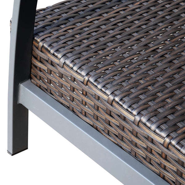 sconto Garten-Lounge-Set aus synthetischem Rattan-Sofa und Sesseln mit braunen und beigen Kissen