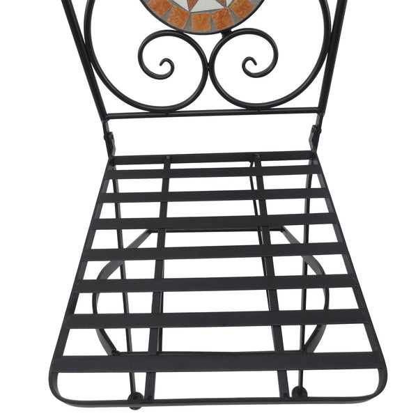 Set aus Couchtisch und 2 Gartenstühlen aus schwarzem, orangefarbenem und weißem Metallmosaik sconto