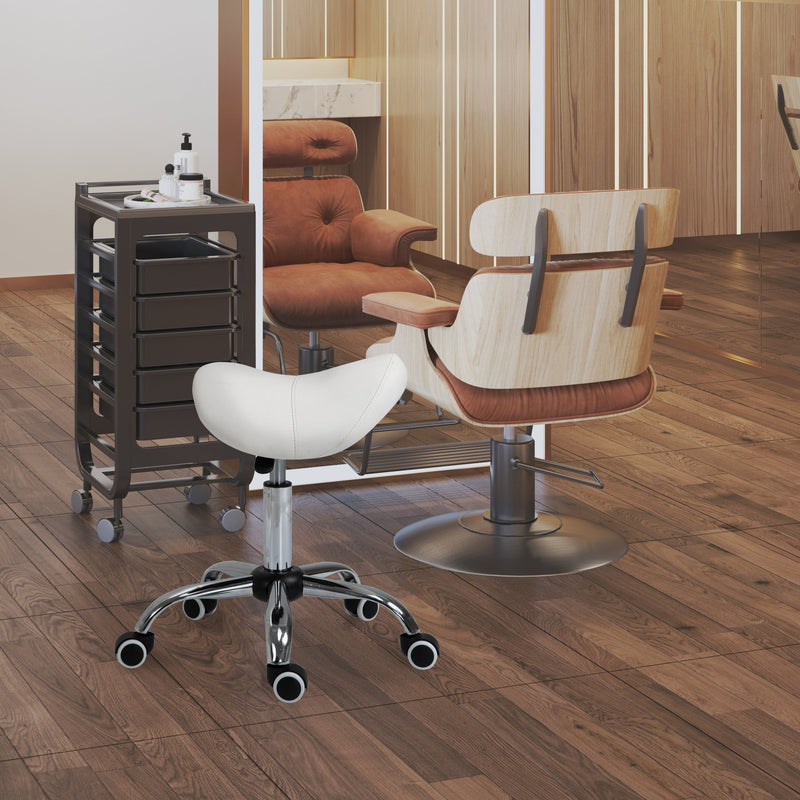 Sgabello per Estetista Parrucchiere Salone Seduta Sella Crema 52×53×49-61 cm 