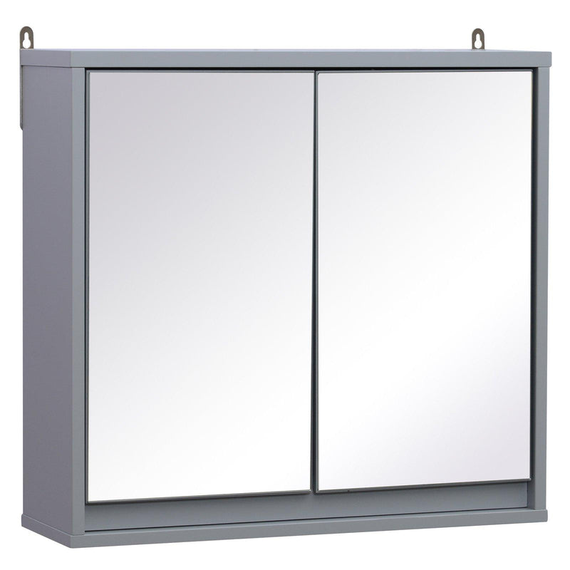 Specchio Armadietto da Bagno Pensile Doppia Porta con Ripiano Regolabile Grigio 48x14.5x45 cm 
