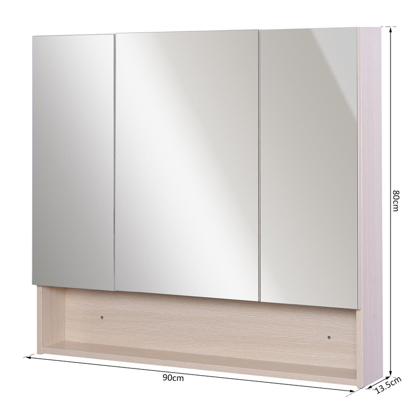 Specchio Armadietto da Bagno Pensile 3 Ante in Legno 90x13.5x80 cm 