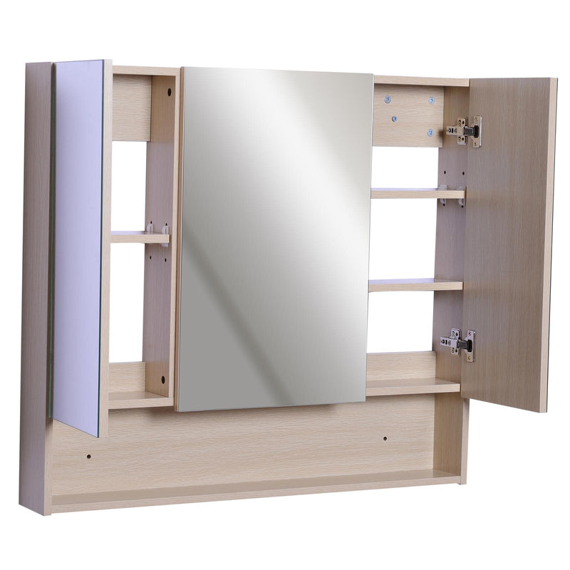 Specchio Armadietto da Bagno Pensile 3 Ante in Legno 90x13.5x80 cm 