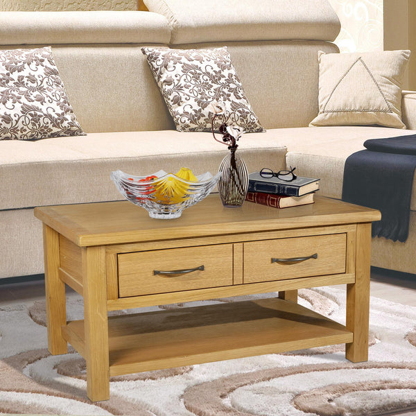 Rustikaler Couchtisch mit Schubladen aus Naturholz 88x53x45 cm online