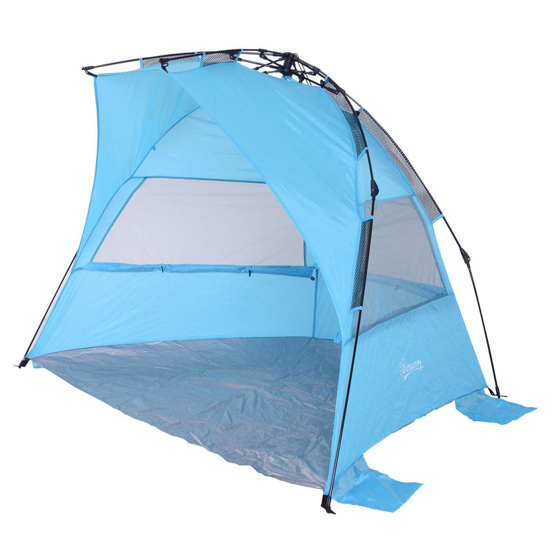 Tenda da Spiaggia Impermeabile Pop Up con Corde e Picchetti Azzurro 