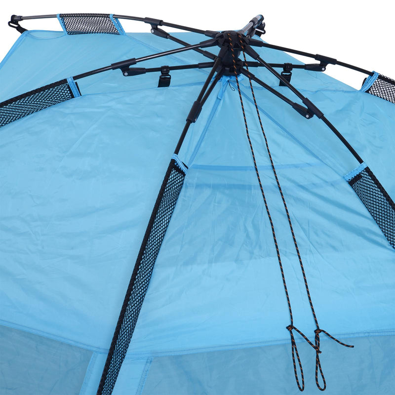Tenda da Spiaggia Impermeabile Pop Up con Corde e Picchetti Azzurro 