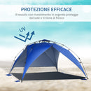 Tenda da Spiaggia Pop Up con Corde e Paletti in Poliestere Blu 