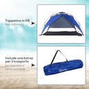 Tenda da Spiaggia Pop Up con Corde e Paletti in Poliestere Blu 