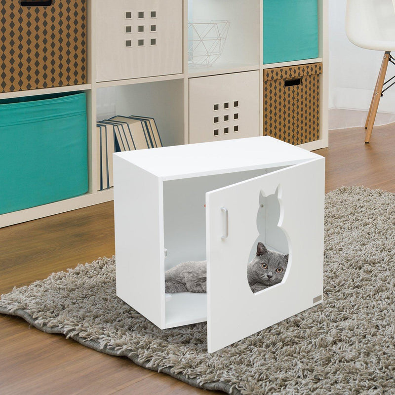 Lettiera per Gatti in MDF Bianco 63x53.5x41 cm 