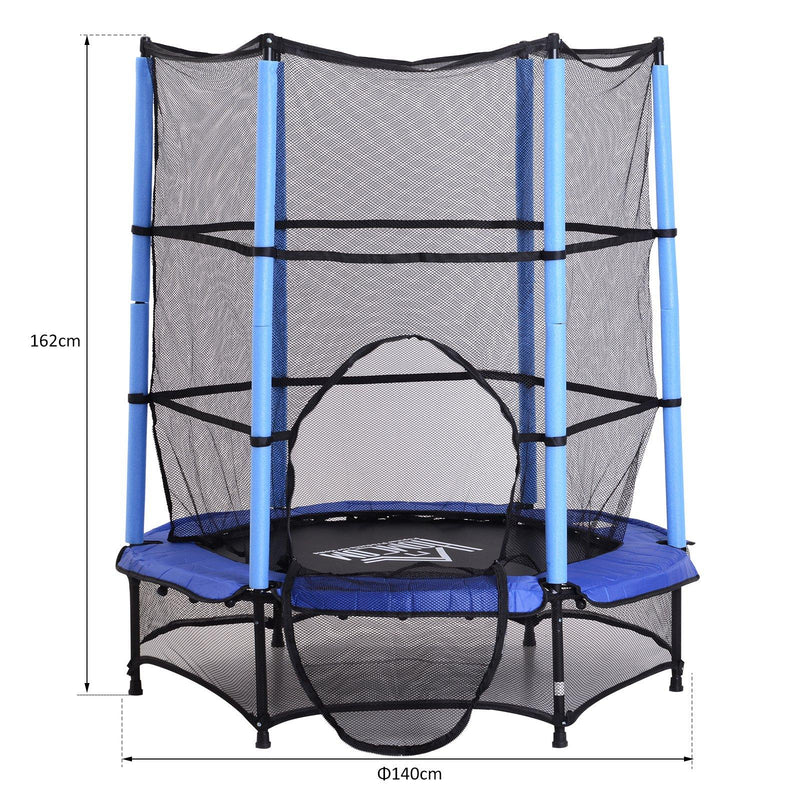 Trampolino Tappeto Elastico per Bambini Ø140x162 cm con Rete di Sicurezza Nero e Blu 