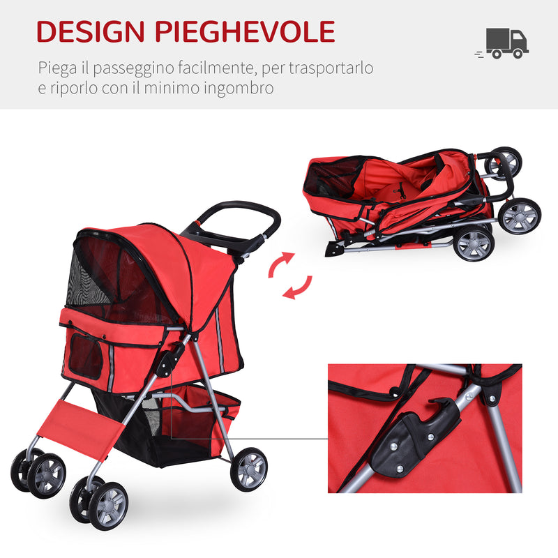 Passeggino per Cani Pieghevole Rosso 75x45x97 cm 
