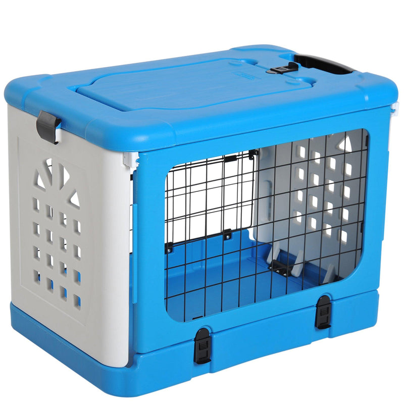 Gabbia Pieghevole per Animali Domestici in Plastica e Acciaio Blu 68x46x53 cm 
