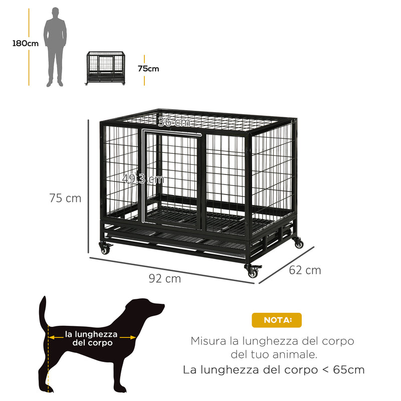 Box per Cani da Interno Esterno con Rotelle 92×62×75 cm 