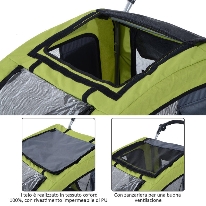 Rimorchio per Cani Verde 130x90x110 cm 