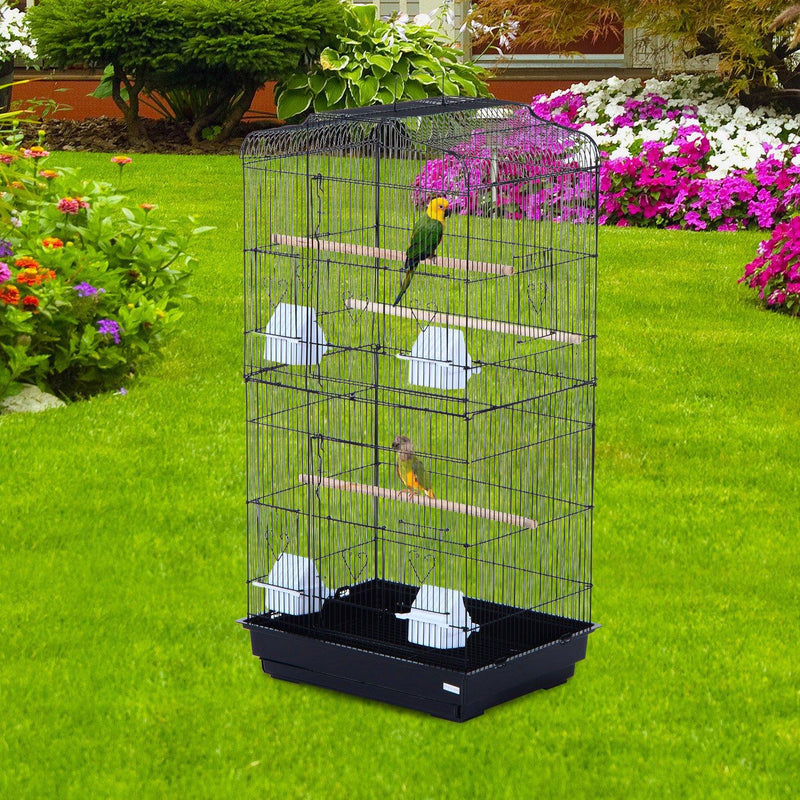 Voliera per Uccelli in Ferro con Vassoio nero 47.5x36x91 cm 