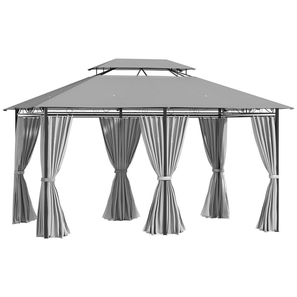 sconto Gazebo da Giardino 300x400x275 cm con 6 Tende e Tetto a 2 Livelli in Acciaio e Poliestere Grigio Scuro