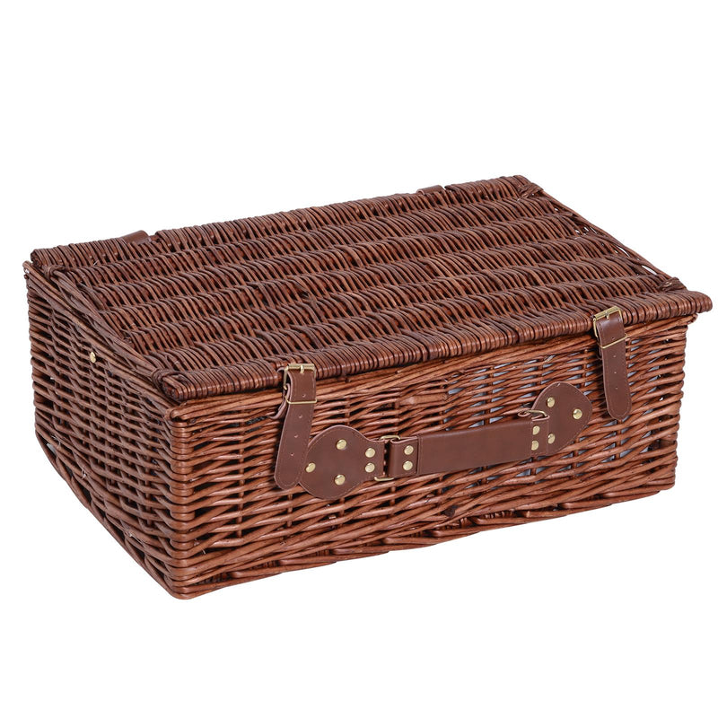 Cestino da Picnic per 4 Persone Posate Piatti Bicchieri e Accessori Vimini marrone 54x34x20 cm 