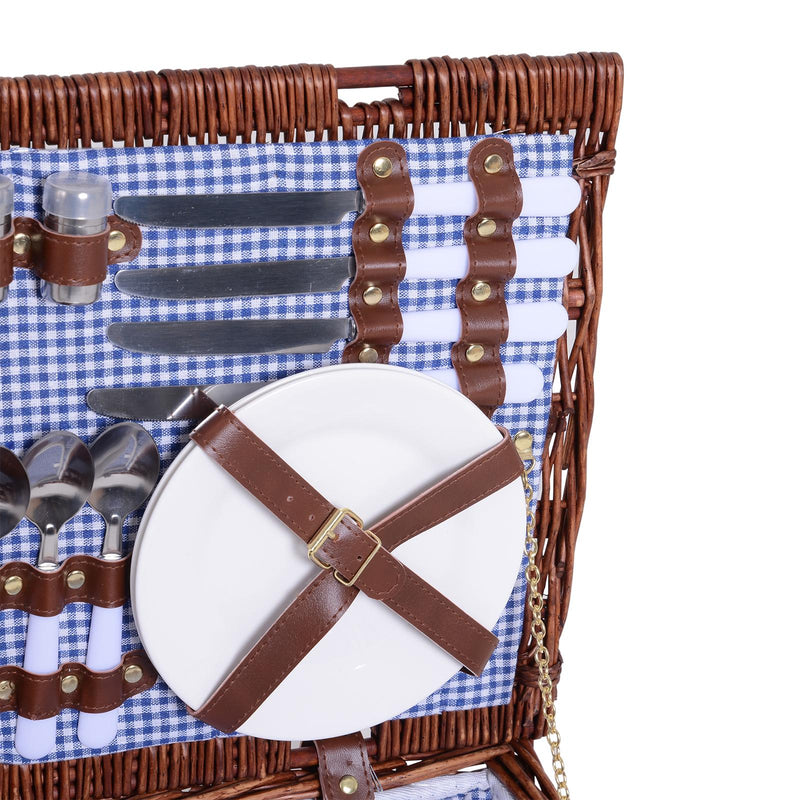 Cestino da Picnic per 4 Persone Posate Piatti Bicchieri e Accessori Vimini marrone 54x34x20 cm 