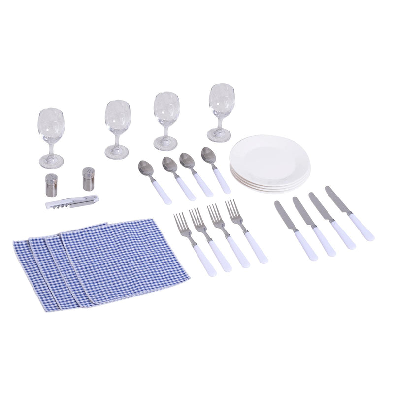 Cestino da Picnic per 4 Persone Posate Piatti Bicchieri e Accessori Vimini marrone 54x34x20 cm 