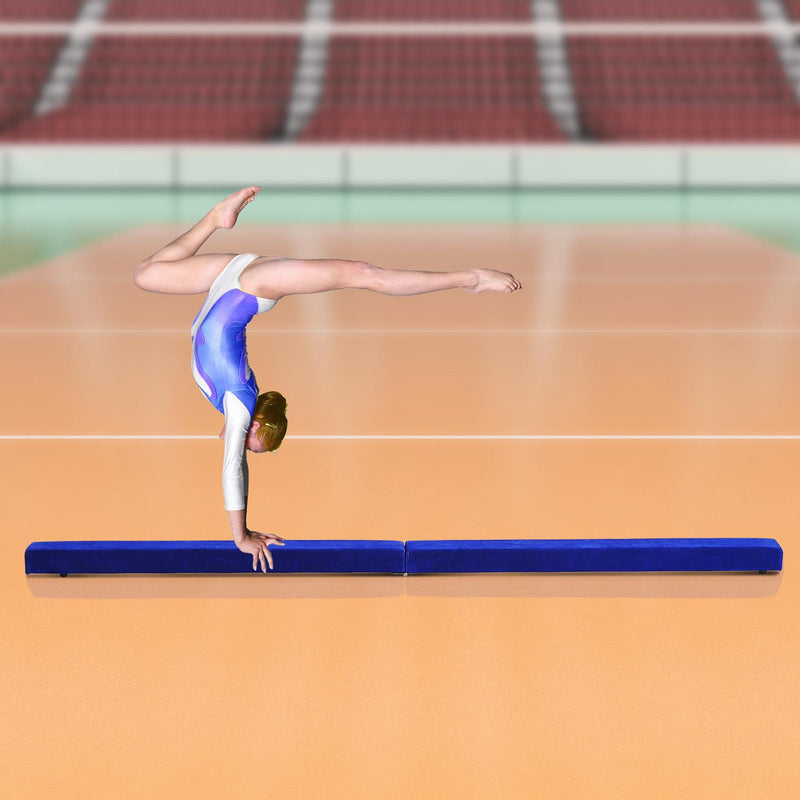 Trave da Ginnastica per Allenamento Imbottita in Legno Blu 240x10x6.5 cm 