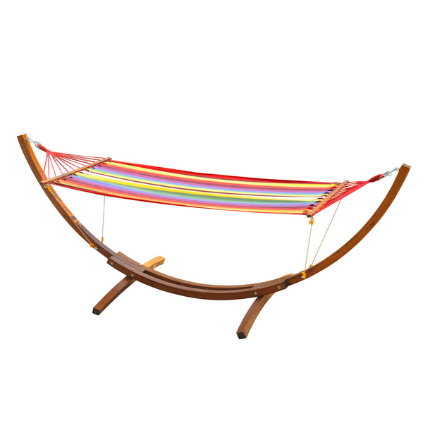 prezzo Bunt gestreifte Stoffhängematte mit Holzständer 3,15 x 1 x 1,1 m