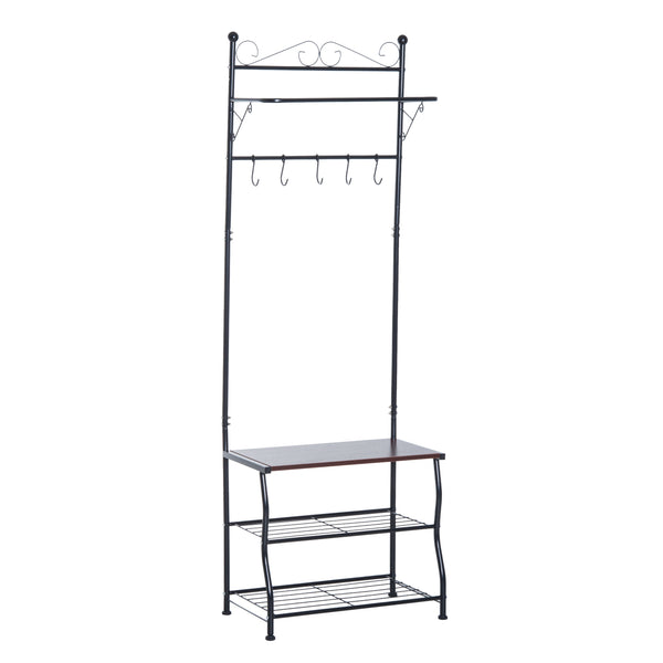 Eingangsbank mit Kleiderhaken und Schuhablagen aus schwarzem Metall online