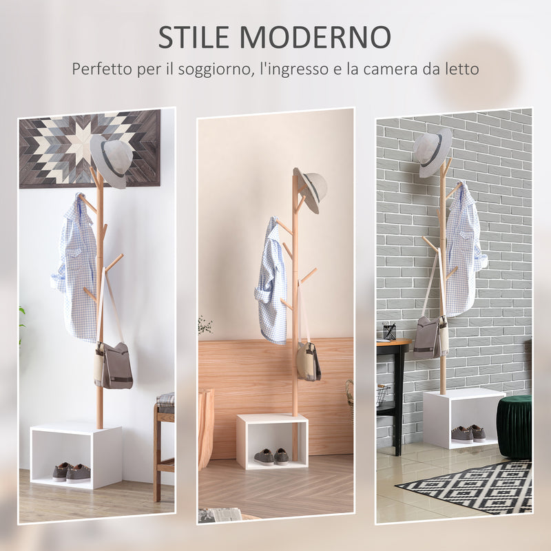 Appendiabiti Scarpiera con 6 Ganci in Bambù Bianco 40x30x180 cm 