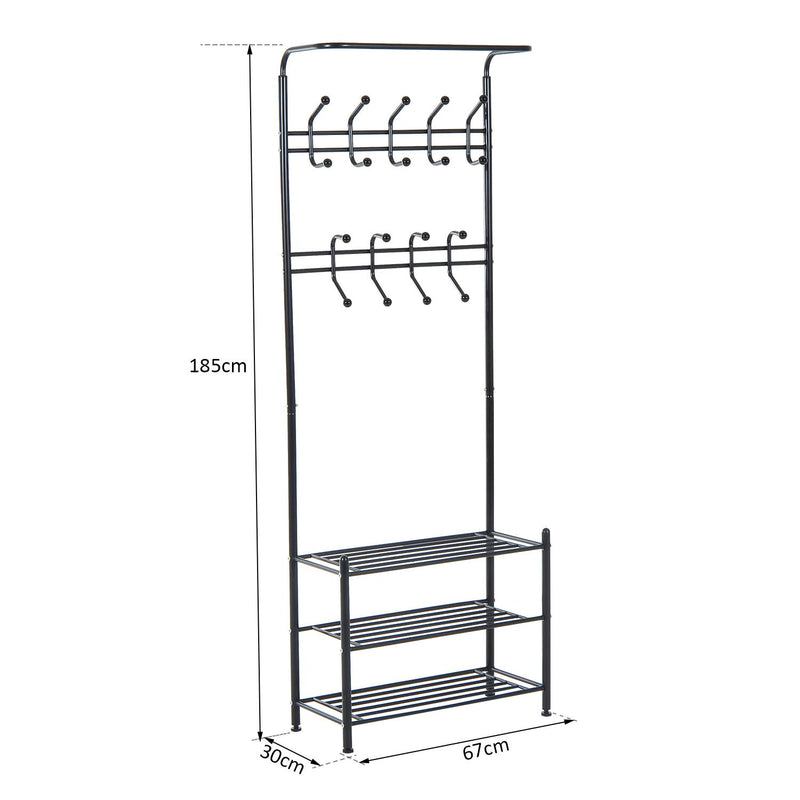 Appendiabiti Panchina per Ingresso con Scarpiera in Acciaio Nero 67x30x185 cm 