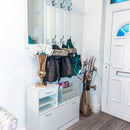 Mobile d'Ingresso Moderno Guardaroba Set Appendiabiti Specchio e Scarpiera 3 in 1 in Legno Bianco 