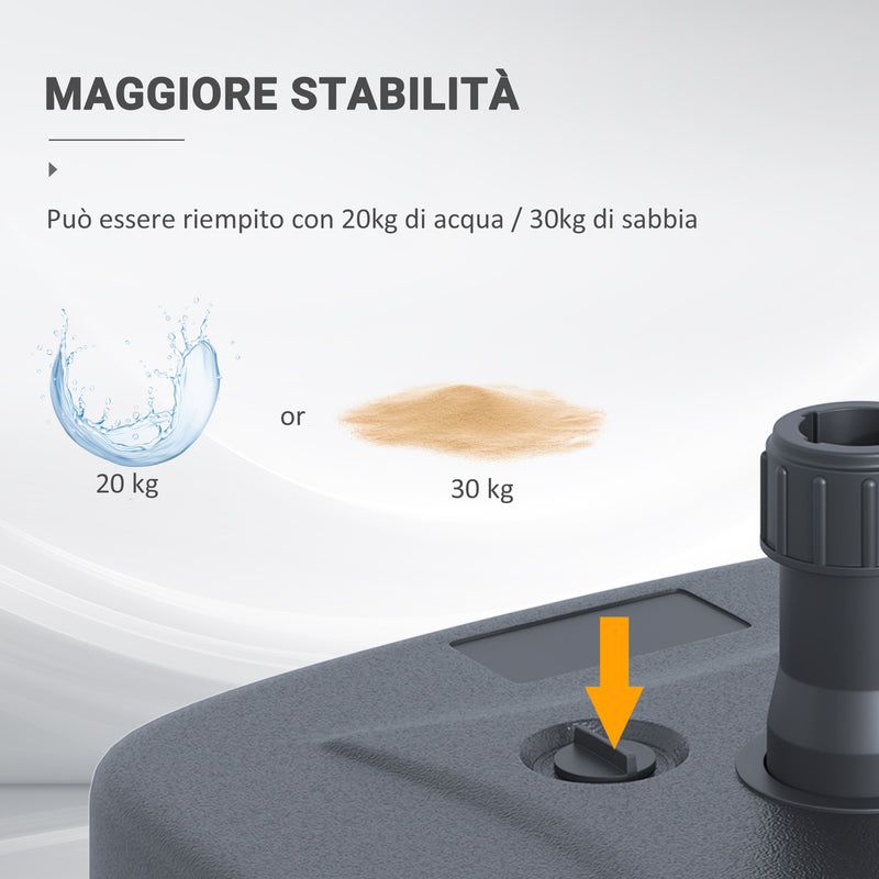 Base per Ombrellone da Giardino Ø38 Riempibile 20-30 Kg HDPE Nero 46x45x26 cm 
