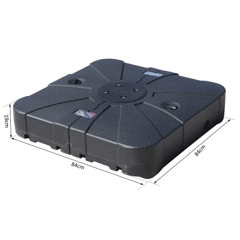 Base per Ombrellone da Giardino Ø46 Riempibile 125 kg 4 Rotelle Nero 84x84x19 cm 