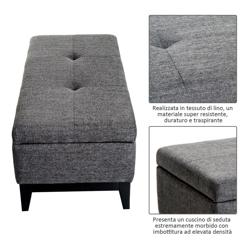 Cassapanca Imbottita con Vano Portaoggetti e Vassoio Grigio 107x50x44 cm 