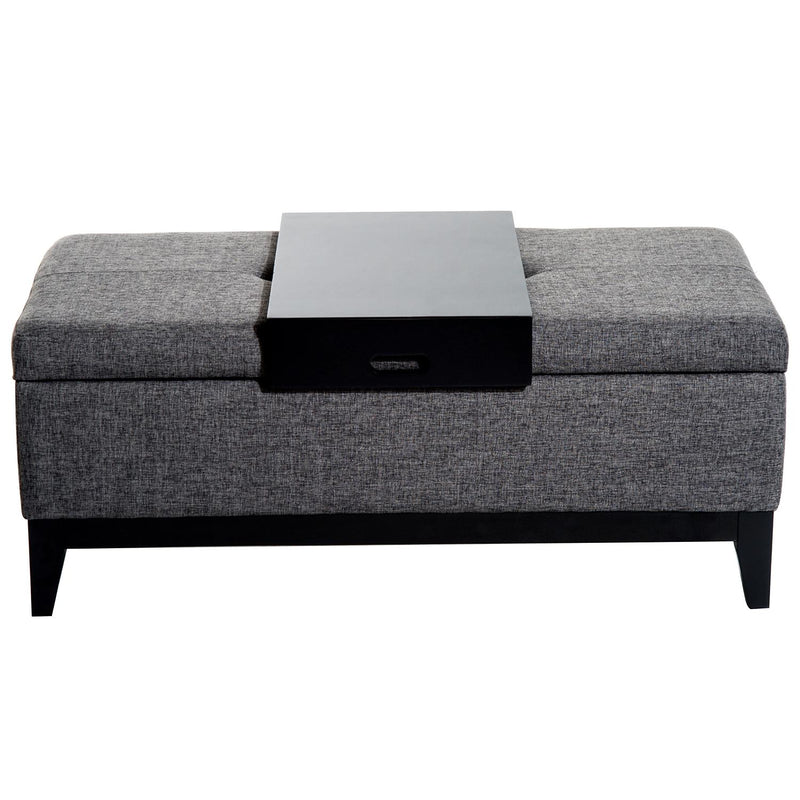 Cassapanca Imbottita con Vano Portaoggetti e Vassoio Grigio 107x50x44 cm 