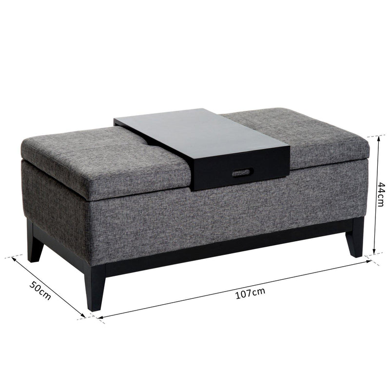 Cassapanca Imbottita con Vano Portaoggetti e Vassoio Grigio 107x50x44 cm 