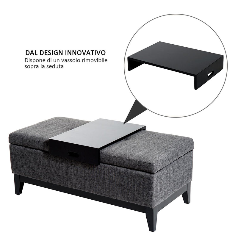 Cassapanca Imbottita con Vano Portaoggetti e Vassoio Grigio 107x50x44 cm 