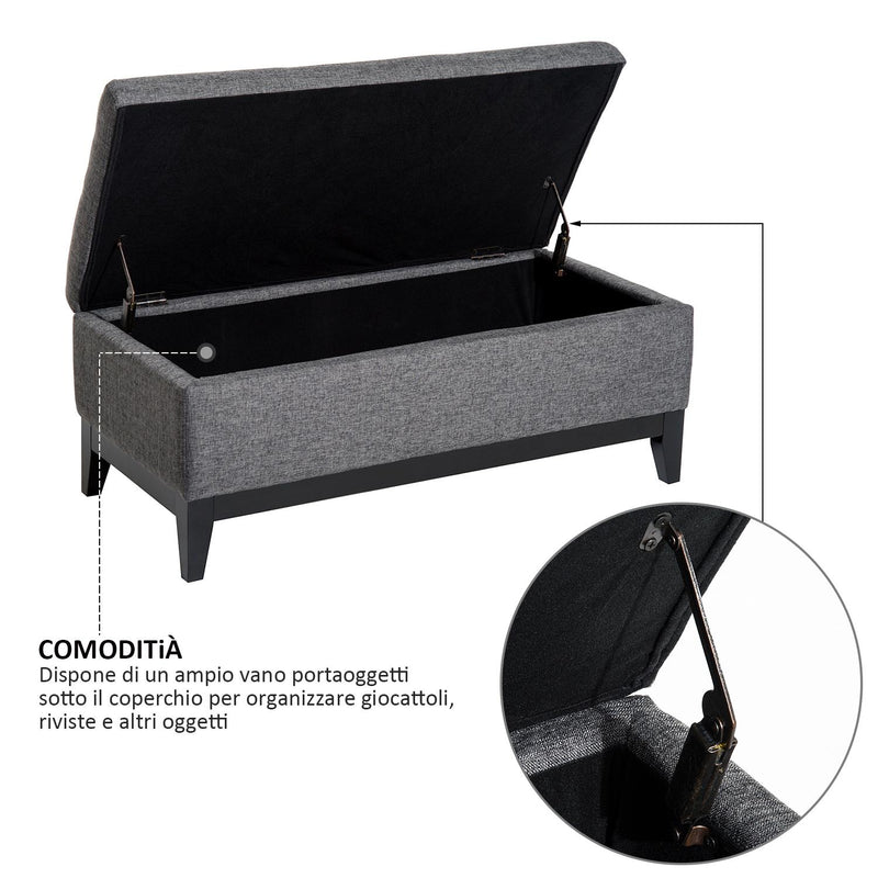 Cassapanca Imbottita con Vano Portaoggetti e Vassoio Grigio 107x50x44 cm 