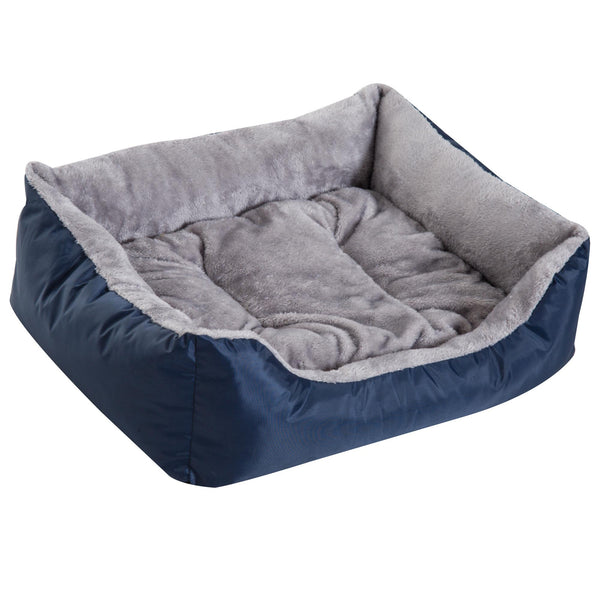 sconto Zwingerbett für Hunde und Katzen mit graublauem gepolstertem Kissen 65x53x20 cm