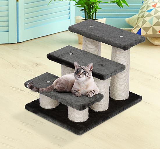 Scala per Gatti Struttura in Legno e Sisal Grigio Scuro 45x35x34 cm 