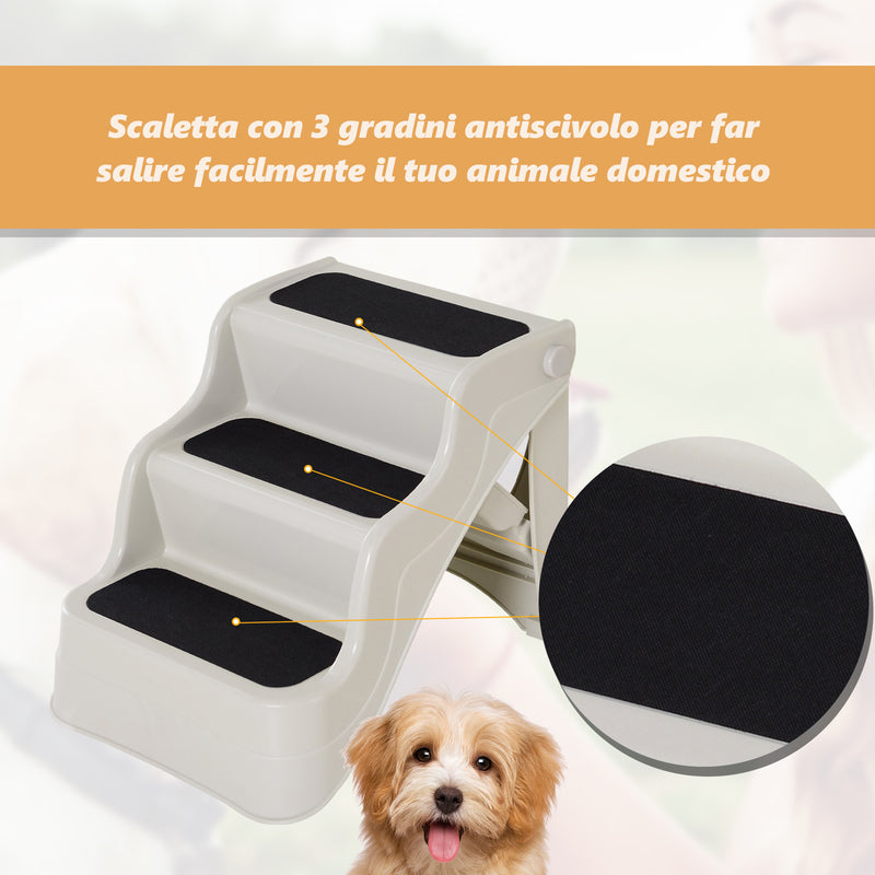 Scaletta Pieghevole 3 Gradini per Animali Domestici Beige 49x39x39 cm 