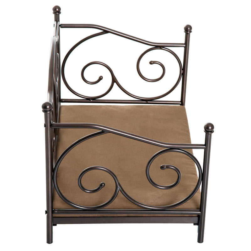 Lettino Cuccia per Cani e Gatti Struttura in Metallo con Cuscino Marrone 65x42x42 cm 