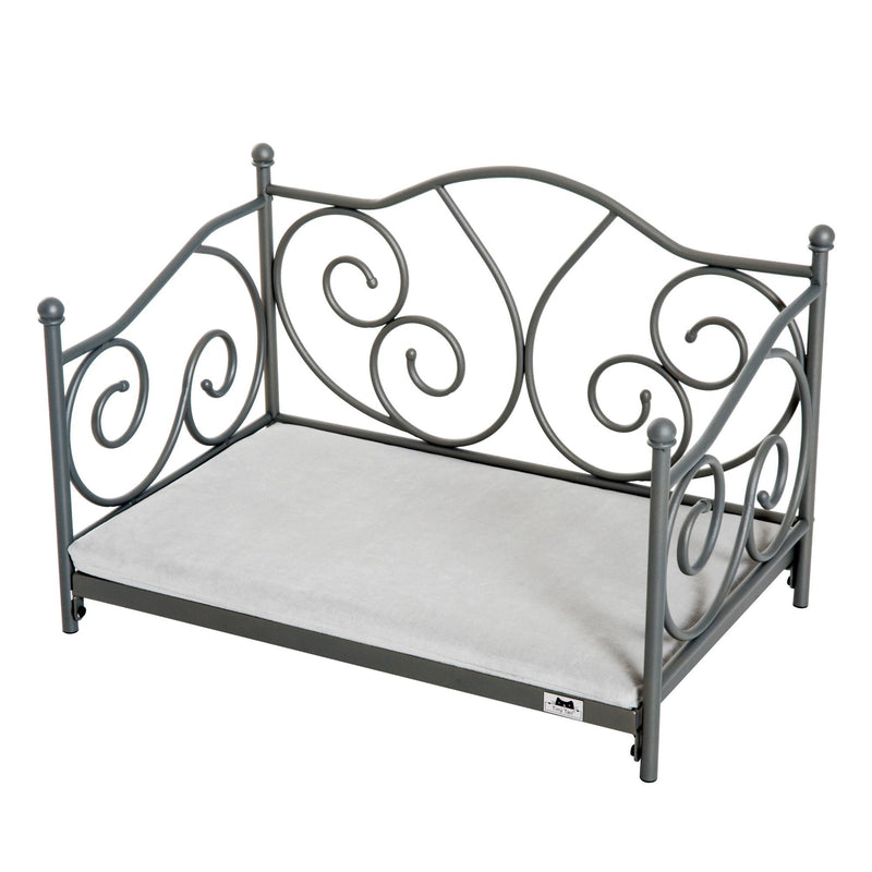 Lettino Cuccia per Cani e Gatti Struttura in Metallo con Cuscino Grigio 65x42x42 cm 