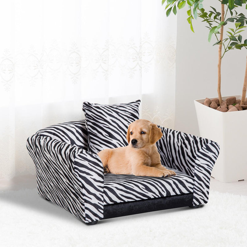 Cuccia Divano per Cani e Gatti con Cuscino Stampa Zebra 66x44x30 cm 