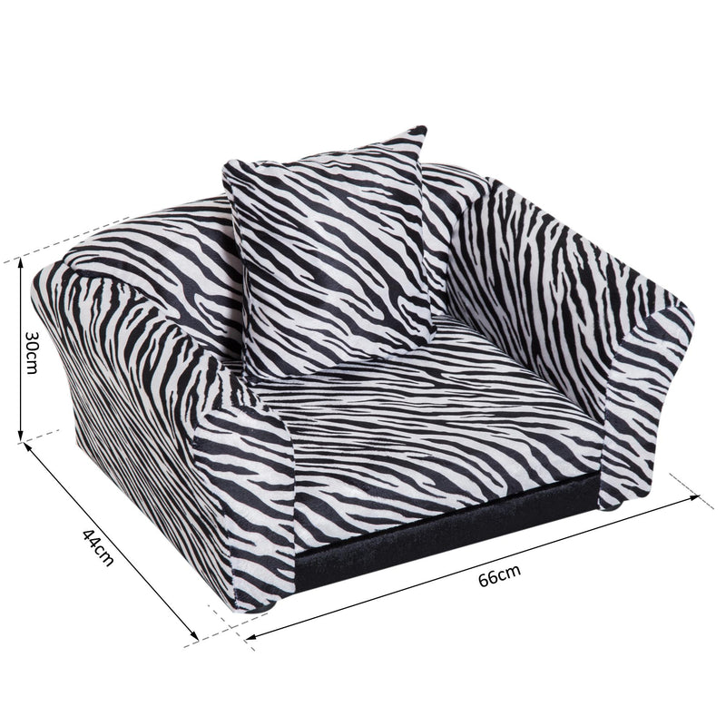 Cuccia Divano per Cani e Gatti con Cuscino Stampa Zebra 66x44x30 cm 